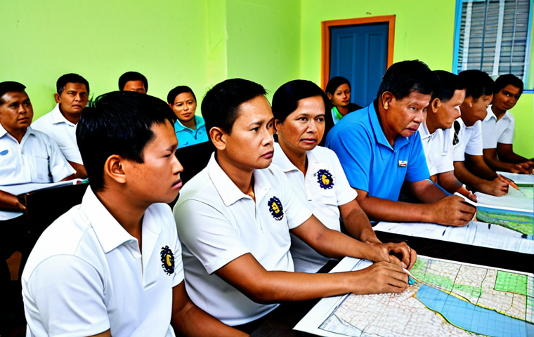 Community Preparedness Meeting**

"A group of Filipino neighbors, fully clothed in modest attire, gathered at a barangay hall for a disaster preparedness meeting, appropriate content, safe for work.  They are reviewing a community risk map showing flood zones and evacuation routes. The atmosphere is serious but collaborative.  Perfect anatomy, correct proportions, natural pose. High quality, professional photography."

**