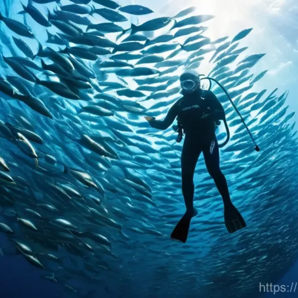 세부 섬 스쿠버다이빙 명소 - **A diver amidst a spectacular Sardine Run in Moalboal, Philippines.** Millions of shimmering silver...
