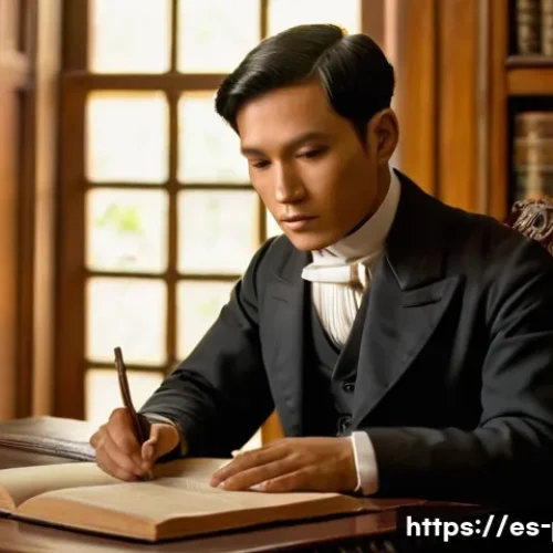 Home 33 필리핀 독립운동의 영웅 호세 리잘 - **A Young Scholar's Resolve in Madrid**
A highly detailed, realistic portrait of a young José Ri...