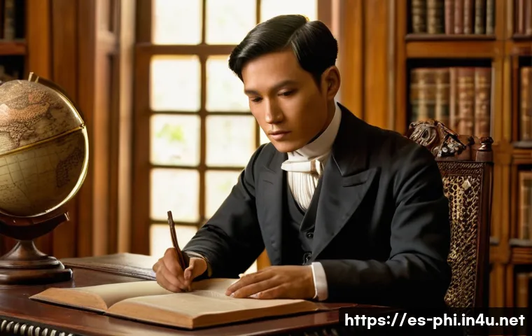 필리핀 독립운동의 영웅 호세 리잘 - **A Young Scholar's Resolve in Madrid**
    A highly detailed, realistic portrait of a young Jos&eacute; Ri...