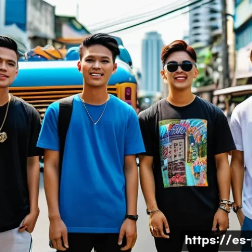 Home 30 필리핀 유명 연예인과 작품 - A vibrant street scene in Manila showcasing young Filipino fans emulating celebrity fashion trends: ...