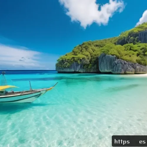 Home 17 필리핀과 태국 비교 여행 정보 - A serene tropical beach scene featuring fine white sand and crystal-clear turquoise waters, inspired...